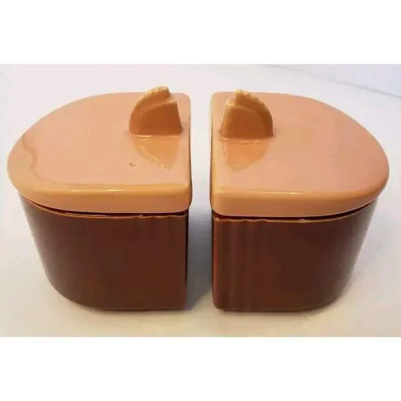 Vintage Art Deco Franciscan Ware Condiment Jars w/ Lids Underplate Pink & Maroon - Picture 2 of 13